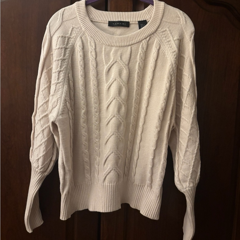 Tahari Cream Cable Knit Sweater XL